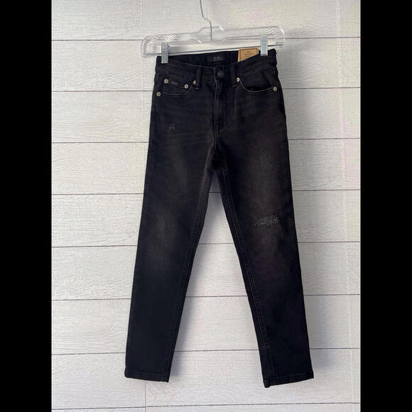 NWT Polo Ralph Lauren Size 8 Tompkins Skinny High Rise Black Jeans Distressed - Picture 1 of 4